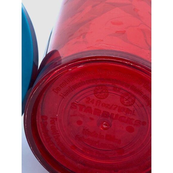 Starbucks Red Flowers Berries Abstract Faceted Cold Cup Tumbler 24 oz with Straw - Picture 3 of 7